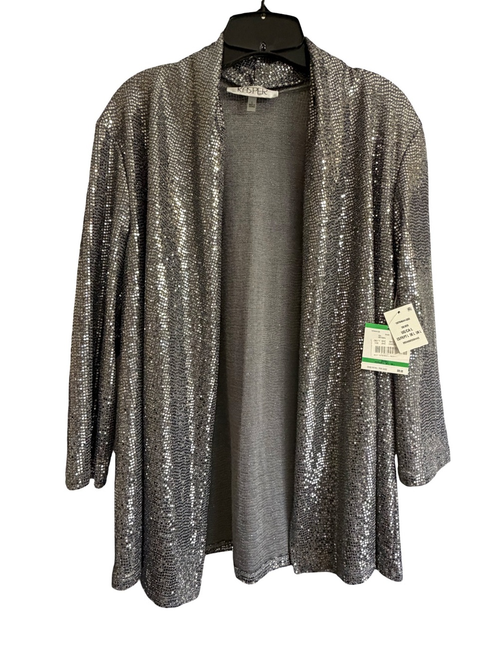 Kasper Silver Sequin Open-Front Cardigan
